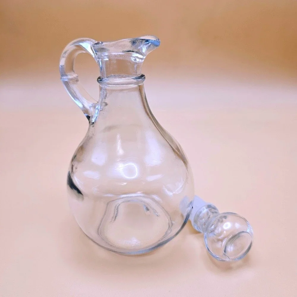 Glass Cruet Carafe‎ Pourer with Handle and Stopper Vinegar Oil Dispenser